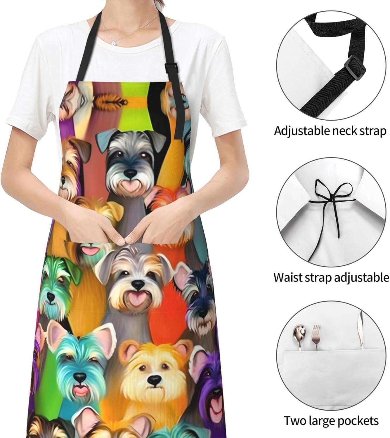 Oil Cute Schnauzer Dogs print Waterproof apron with pocket adjustable cooking apron for adult kitchen bibs to bake
