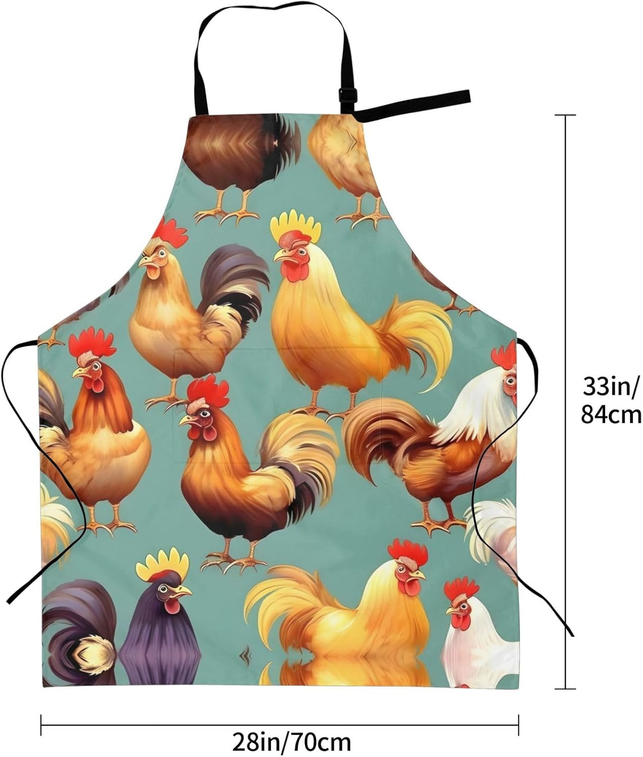 Cute Rooster Chickens Print Laundry apron 28x33 In Waterproof Kitchen Apron with Pockets for Cooking Baking