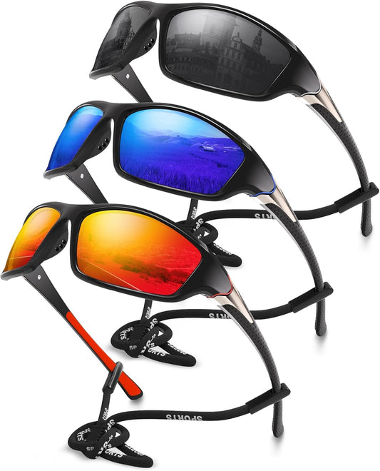 3 Pack Polarized Sports Sunglasses for Men, Mens Sunglasses Wrap Aroun