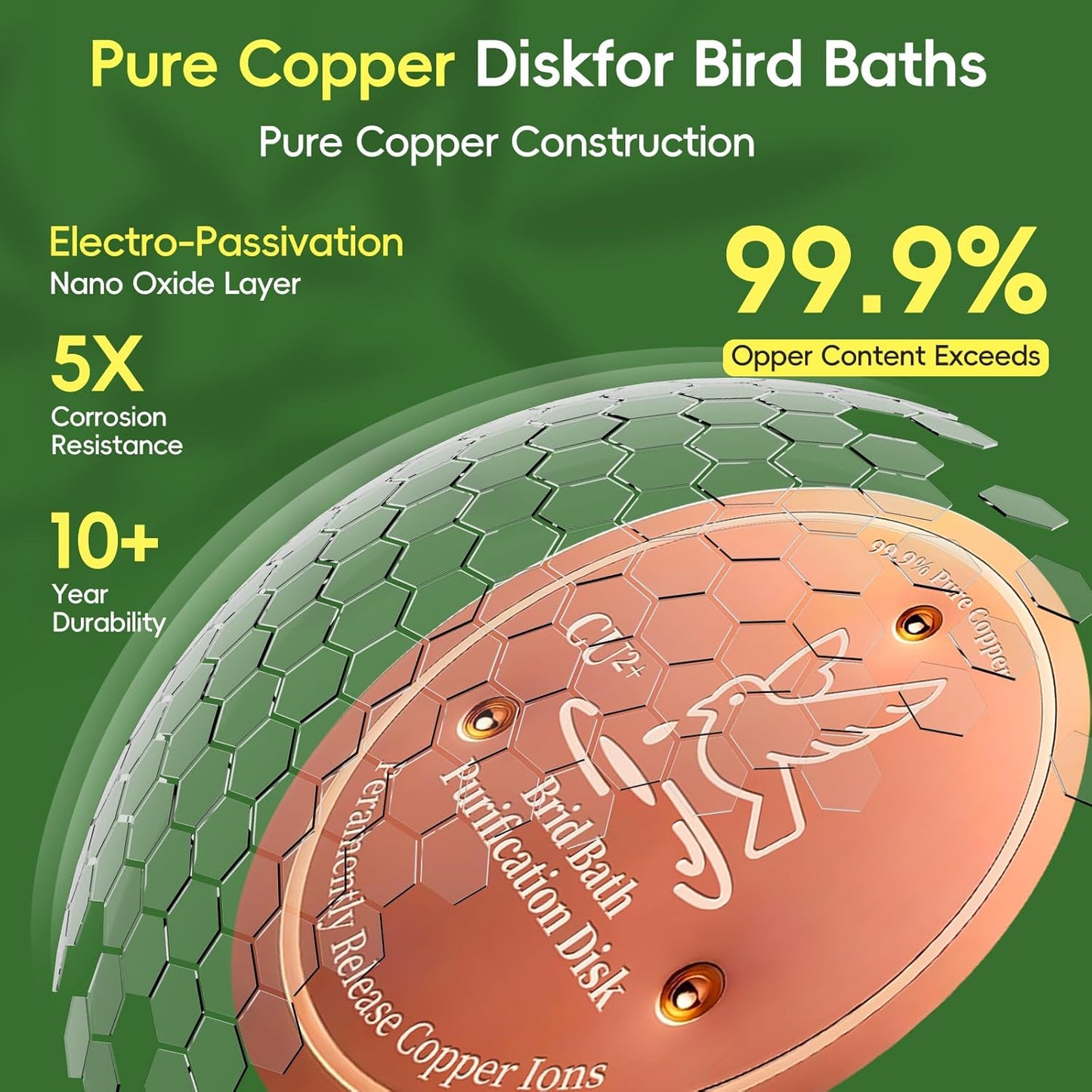 Bird Bath Copper Disk, 99.99% Pure Copper Cleaning Disk, Natural Clean