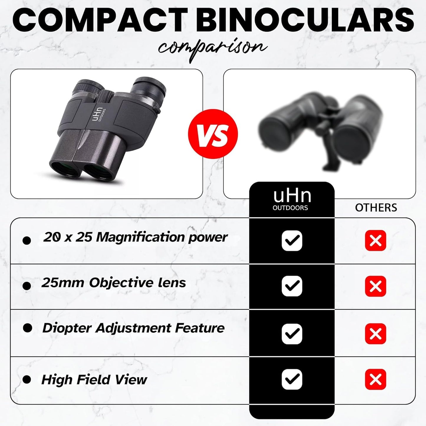 20x25 High Powered, HD Compact Binoculars for Adults and Kids, Unique Diopter Adjustment Feature, FMC Multi-Layer Coating, Perfect for Bird Watching, Hiking, Sightseeing & Live Events
