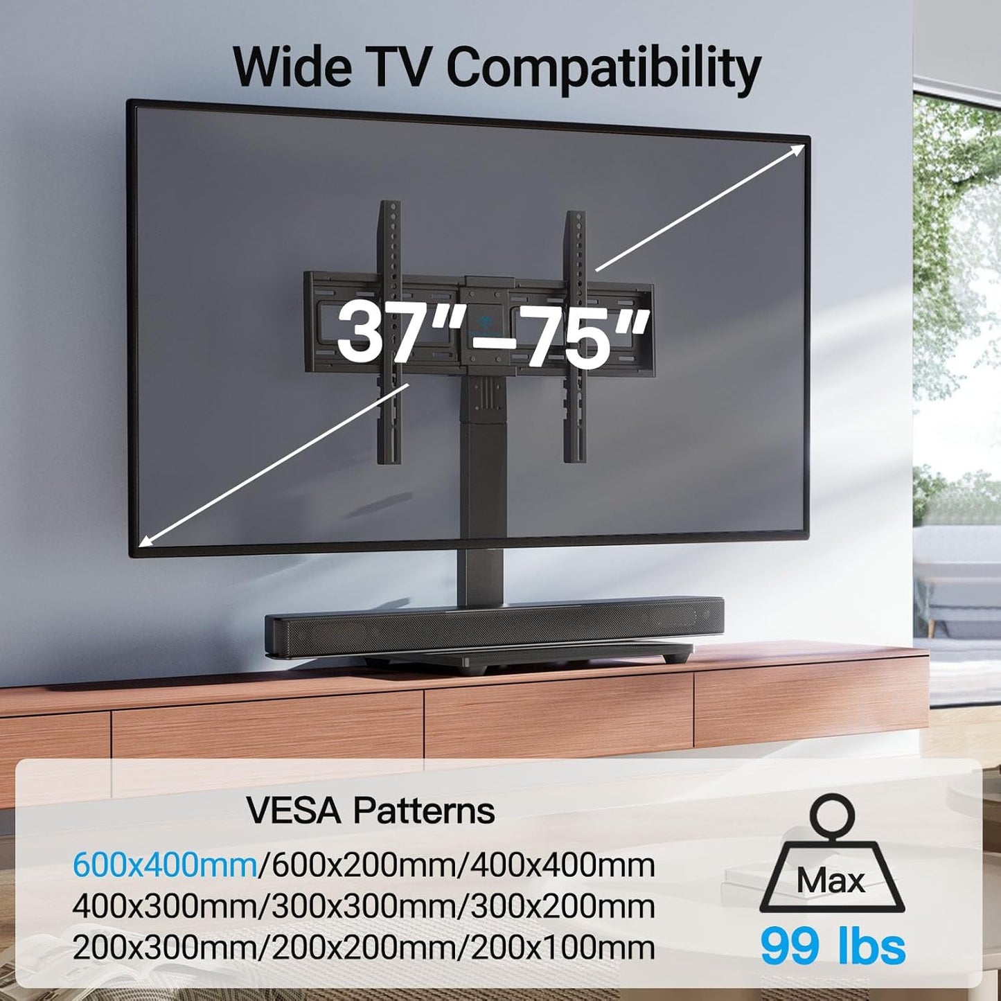 PERLESMITH Universal Swivel TV Stand Legs for 37-75 inch TVs, Height Adjustable Tabletop Mount Holds up to 99lbs, Television Table TV Stands for Livingroom & Bedroom, Universal VESA 600x400mm, PSTVS13