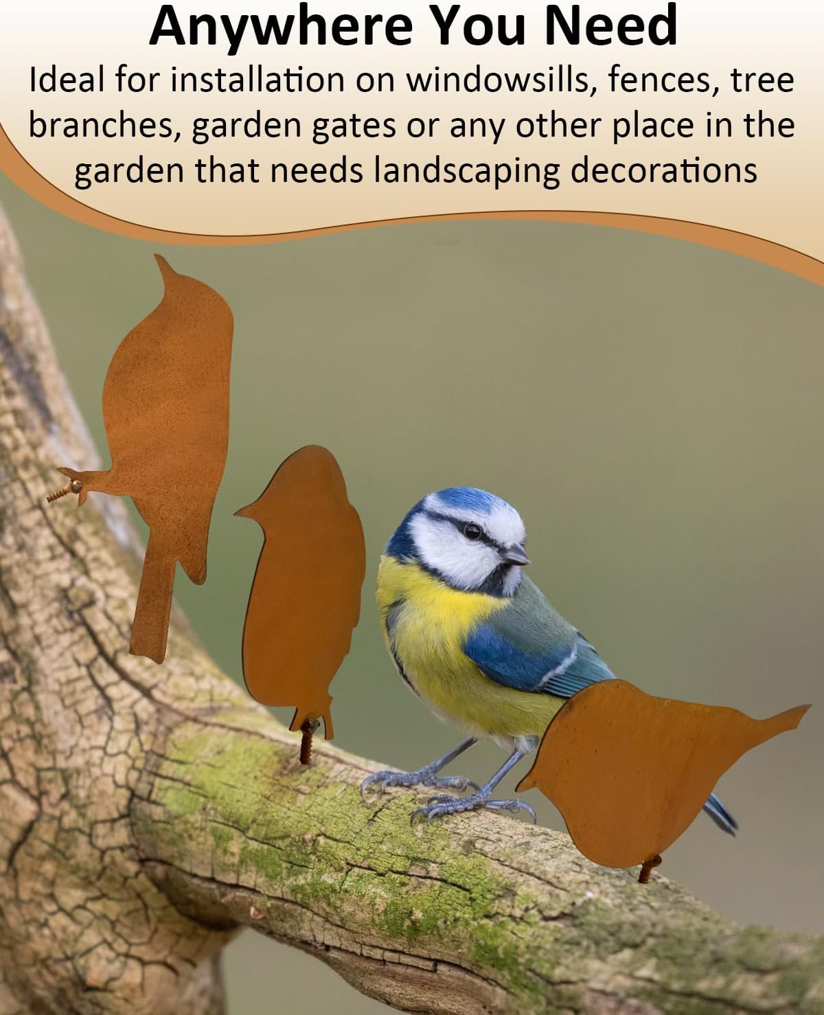 4 Pcs Rusty Metal Birds, Lifelike Patina Bird Decoration for Garden Sculptures and Yard Art, Silhouette Decor, Fence Decorations Outdoor