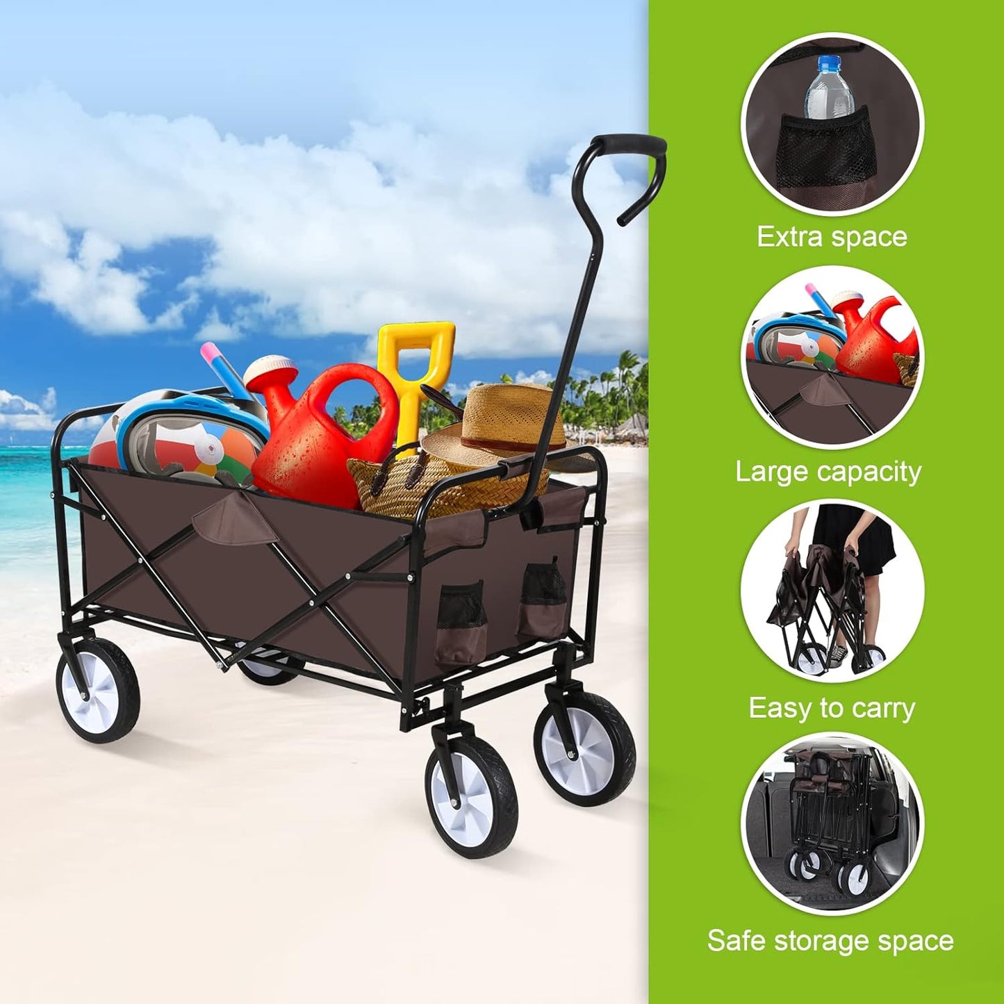 YSSOA Rolling Collapsible Garden Cart Camping Wagon, with 360 Degree S