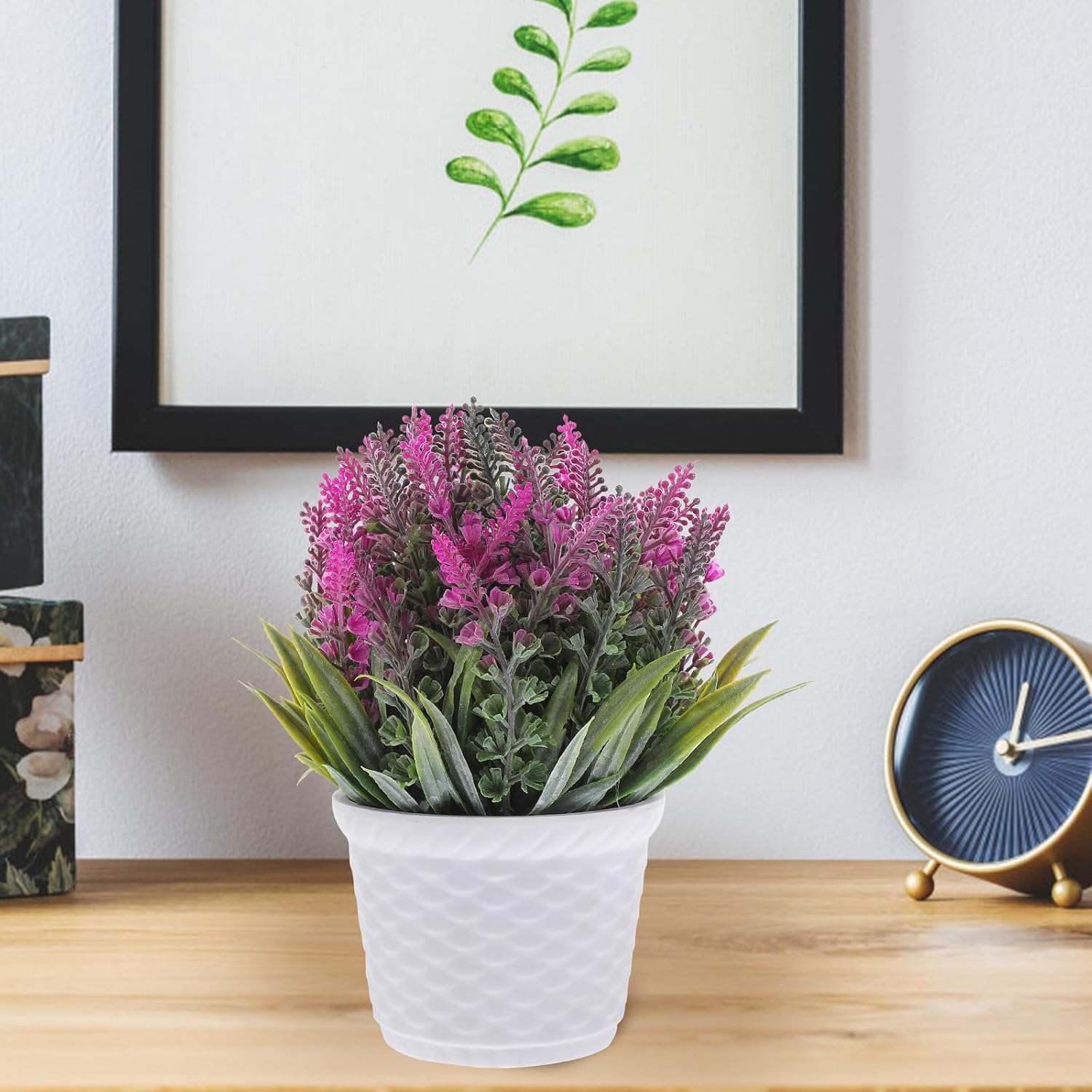 Artificial Lavender Ball Plant in Pot, Faux Potted Flowers Decoration 