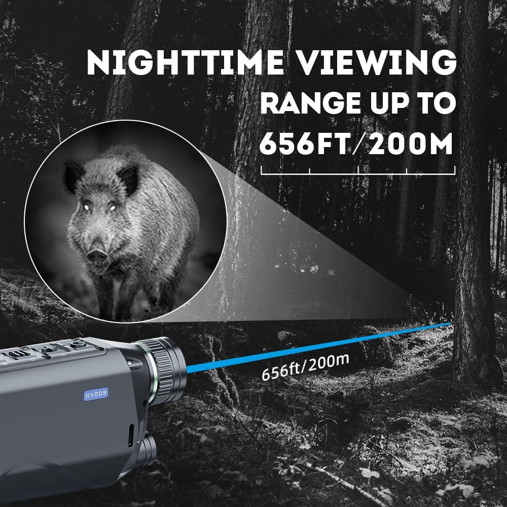 Pard Night Vision Monocular, Digital Night Vision Goggles for Wildlife Viewing, Hunting & Outdoor. IR Illuminator with 200m, 1024 * 768px, Photos and Videos Playback, WiFi. NV009