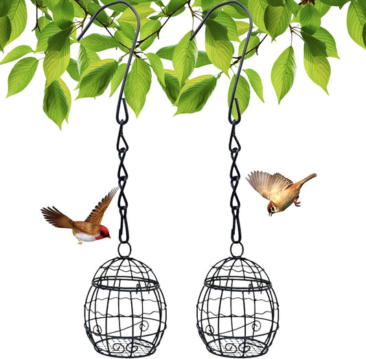 2 Pcs Ball Bird Feeder, Metal Fat Ball Bird Holder, Hanging Wild Bird Feeder Stations with Hooks for Outside Garden Wildlife