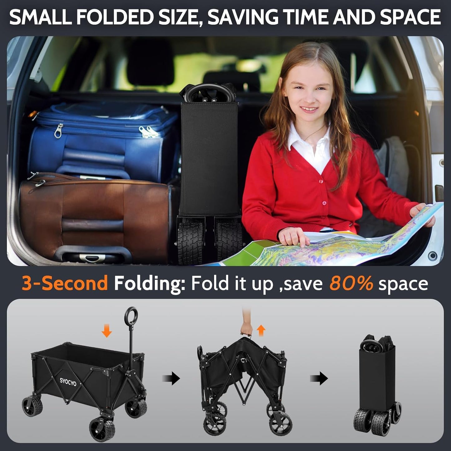 Wagon Carts Foldable 420LBS Weight Capacity Collapsible Wagon with Big