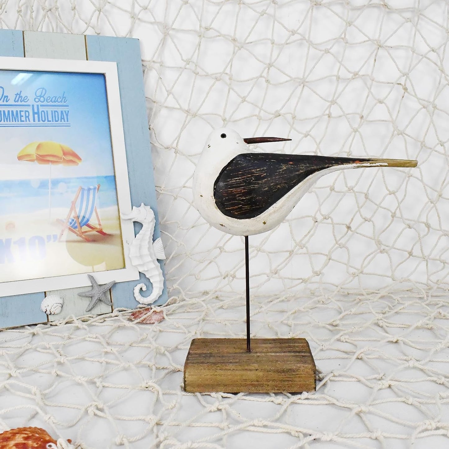 Aecipl Wooden Sea Bird Statue Seagull On Stand Decor Nautical Coastal 