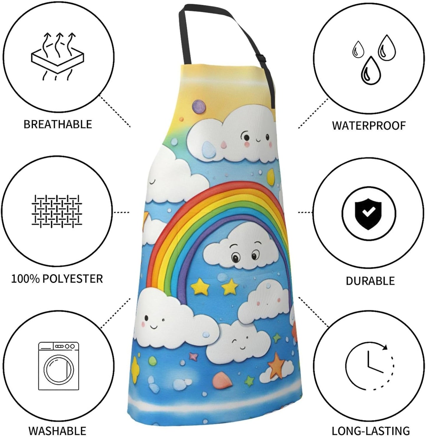 Rainbow Clouds Raindrop print Waterproof chef's apron with pocket apron for kitchen cooking baking barbecue and gardening