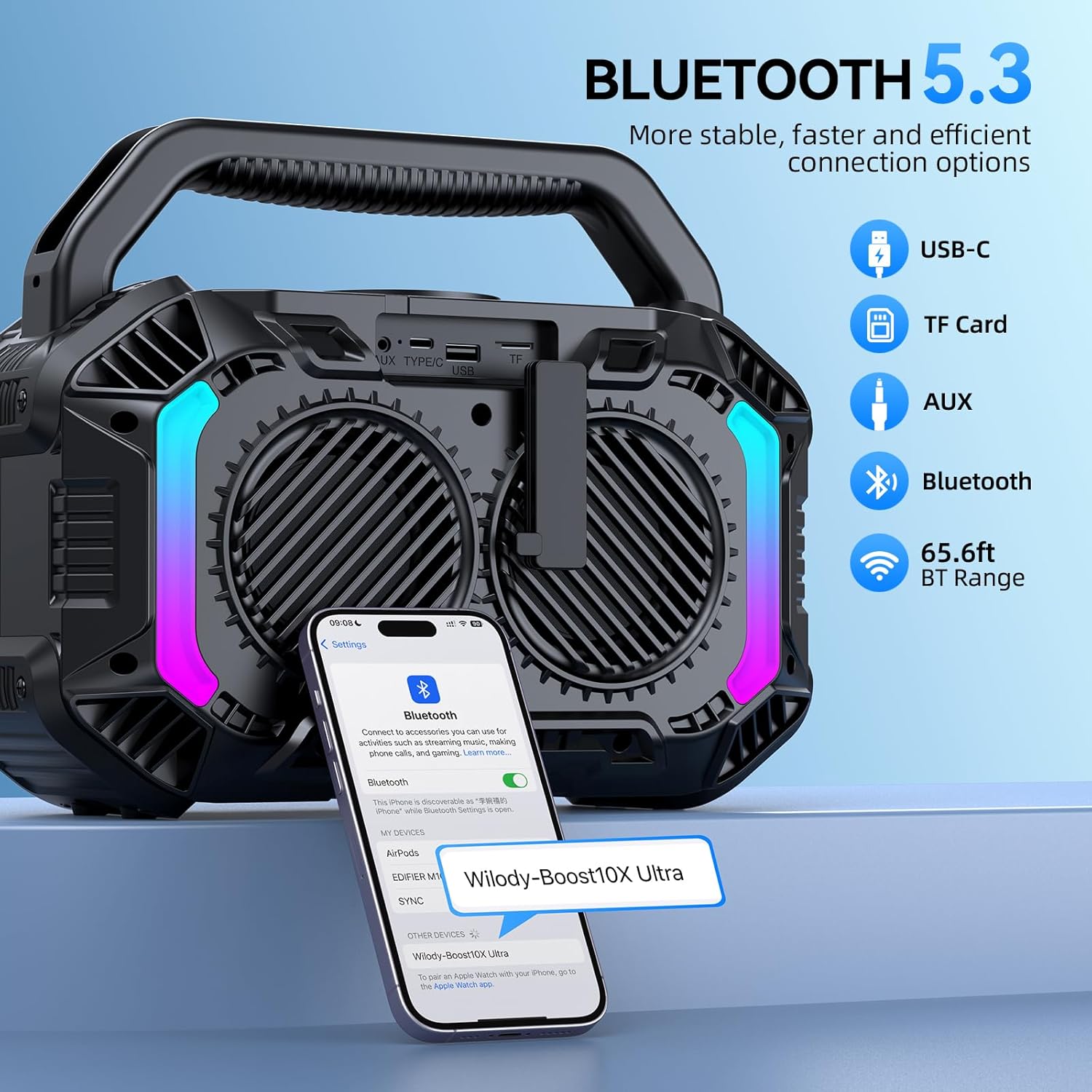 Wilody Speakers Bluetooth Wireless, 100W Loud Outdoor Speaker with Bas