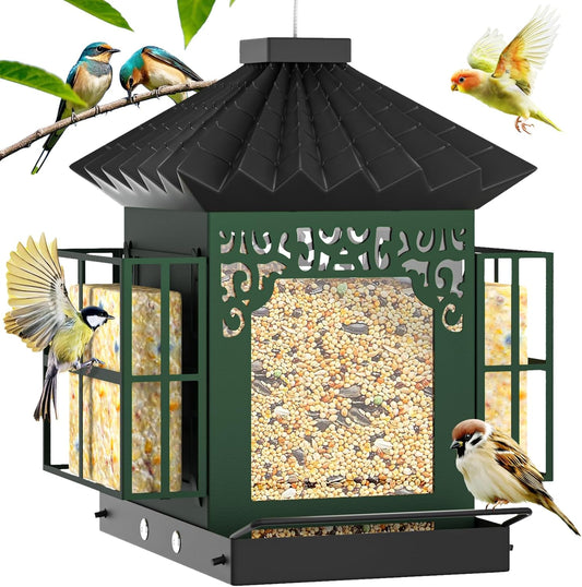 Bird Feeders for Outdoors Hanging, Metal Bird Feeder with Double Suet 