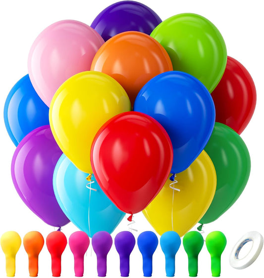 Bezente Assorted Rainbow Latex Balloons, 100 Pack 12 inch Round Helium Bright Color Balloons for Birthday Bridal Shower Wedding Party Decorations
