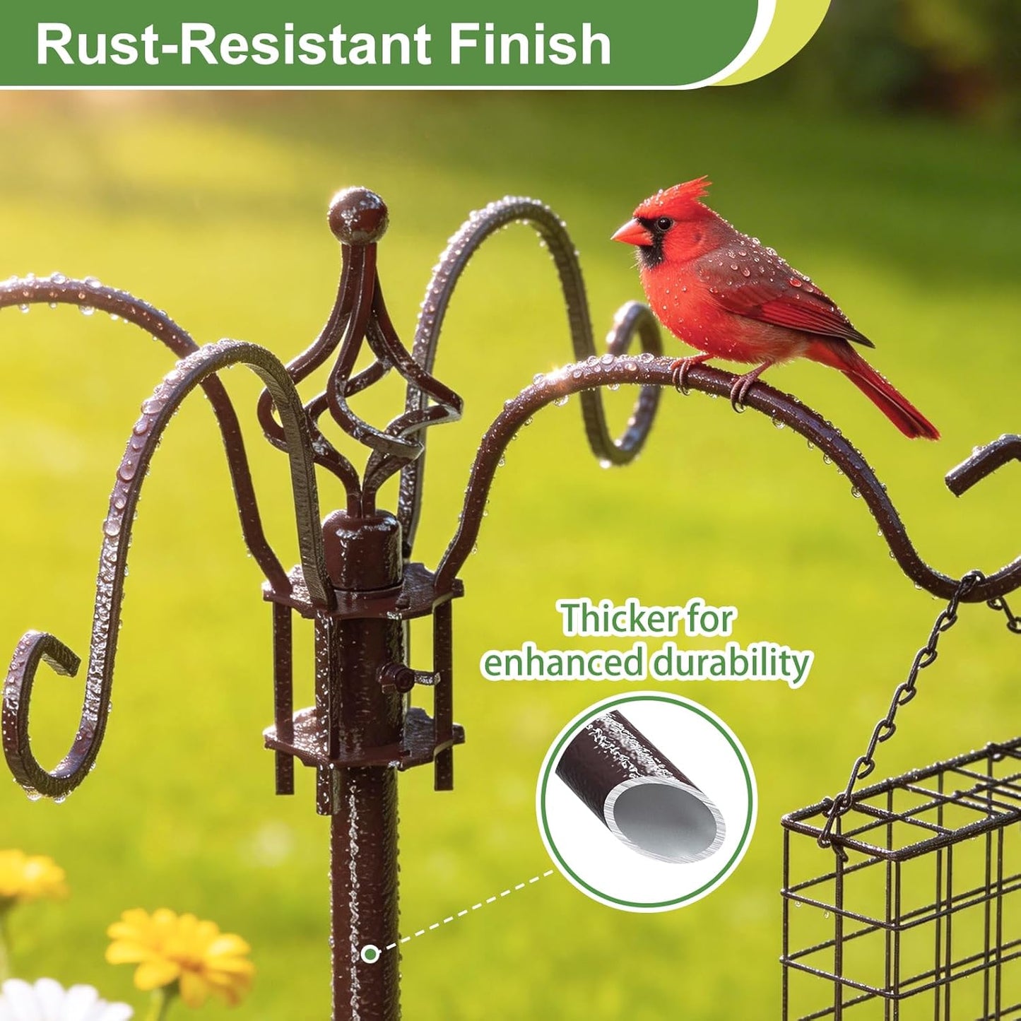 94" Bird Feeding Station Kit with Metal Squirrel Baffle, Heavy Duty Metal Bird Feeding Station with Seed Tray＆Mesh Basket, Easy Assembly Ground Mounted Bird Feeder Pole for Garden Yard Outdoor