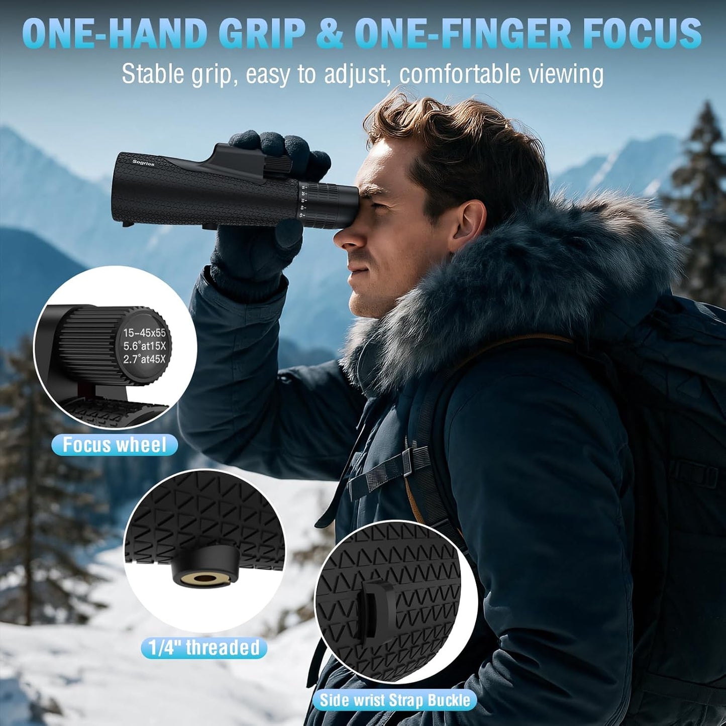 15-45x55 Zoom Monocular Telescope-High Power Monocular for Adults BAK4 Prism for Bird Watching and Traveling Concert