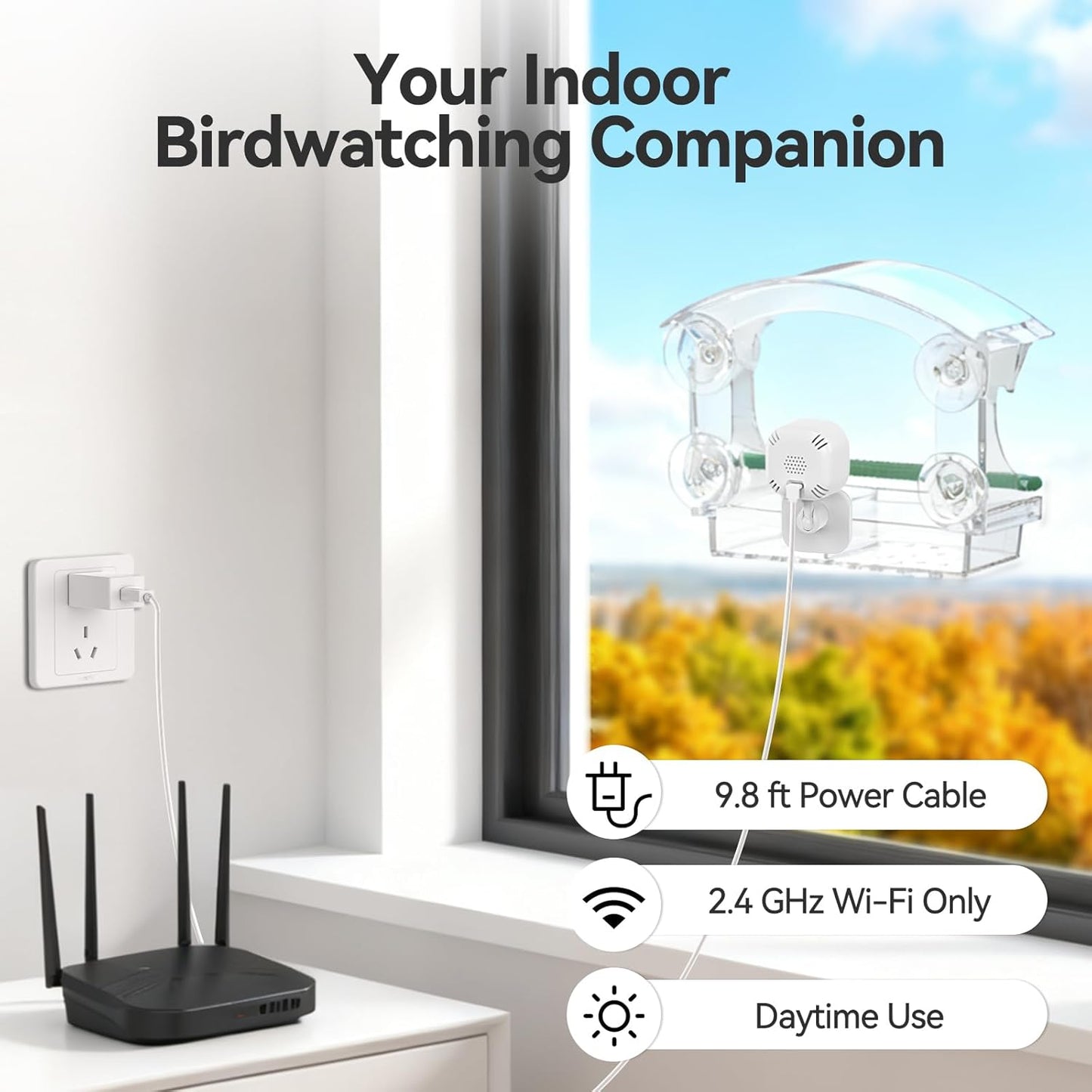 Dzees Window Bird Feeder with Camera, 2K HD Live Stream & AI Bird Identification, Smart Bird Feeder for Window Mount, Auto-Capture, 2.4GHz WiFi, Strong Suction Cup Installation, Gift for Bird Lovers