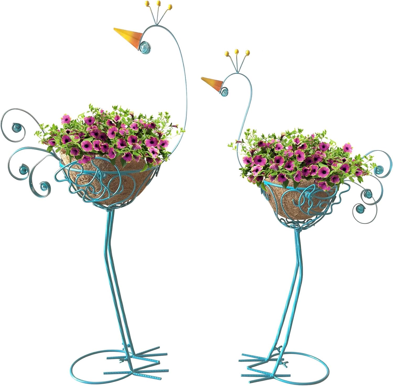 J-Fly Peacock Metal Plant Stand 2 Sets Flower Pots Holders, Planters f