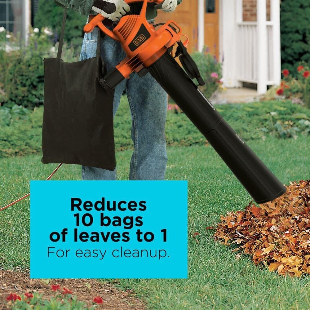 BLACK+DECKER Electric Leaf Blower, Leaf Vacuum and Leaf Mulcher, 3-in-1 300 CFM 210 MPH 12-Amp Handheld Lightweight Corded Electric Combo Kit (BV3100)