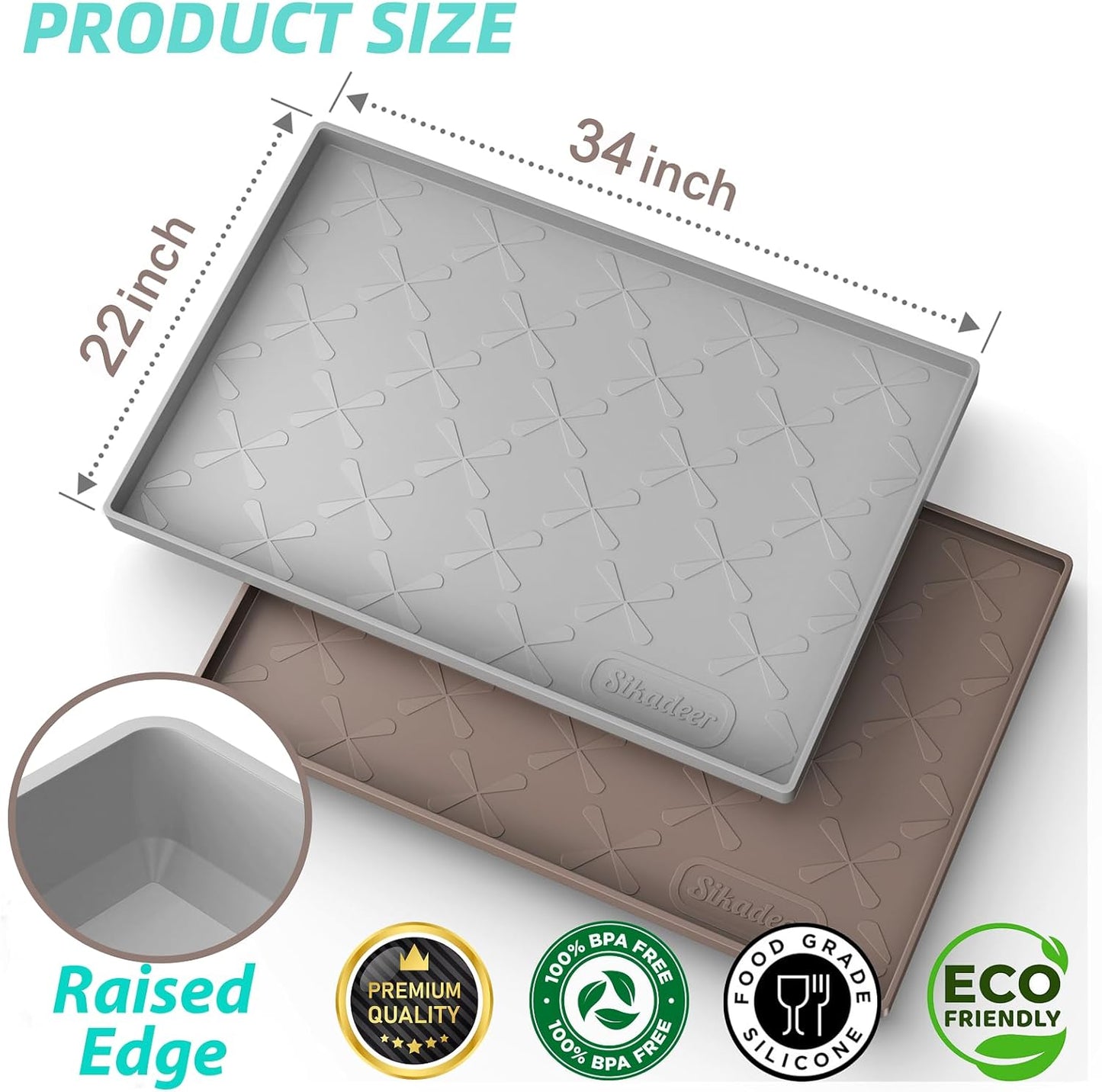 SIKADEER 34" x 22" Under Sink Mat Waterproof, Silicone Mat Kitchen Dra