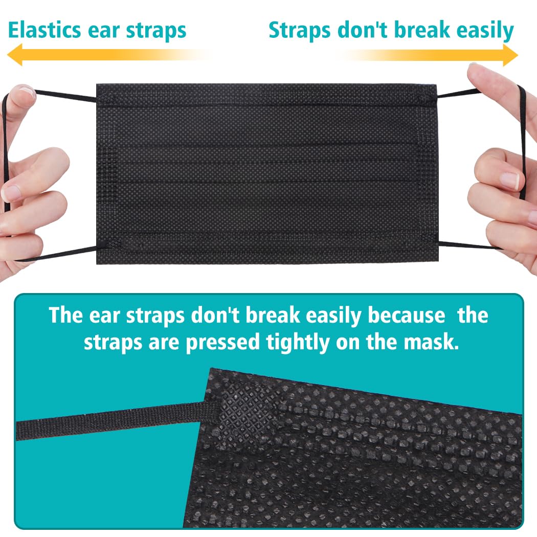 100 PCS Disposable Face Masks, Black Disposable Masks, 3 Ply Protectio
