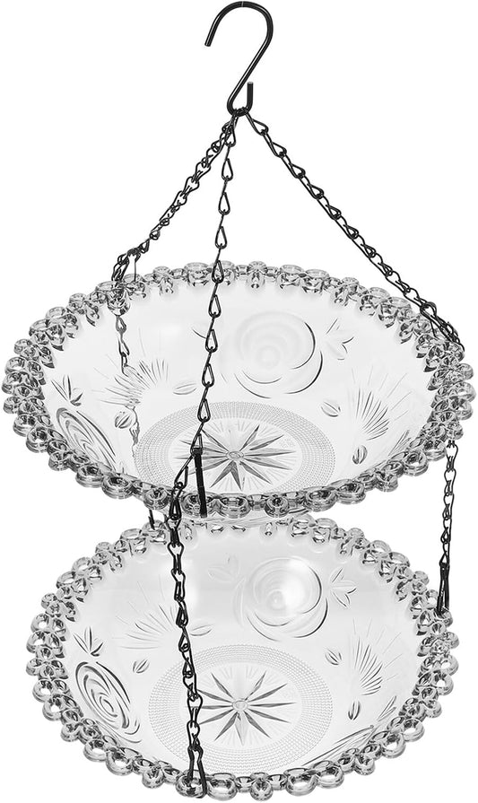 Milisten Outdoor Hanging Bird Feeder and Dual-Layer Bird Bath in Gray with Pigeon Feeder Tray for Backyard and Patio Wildlife