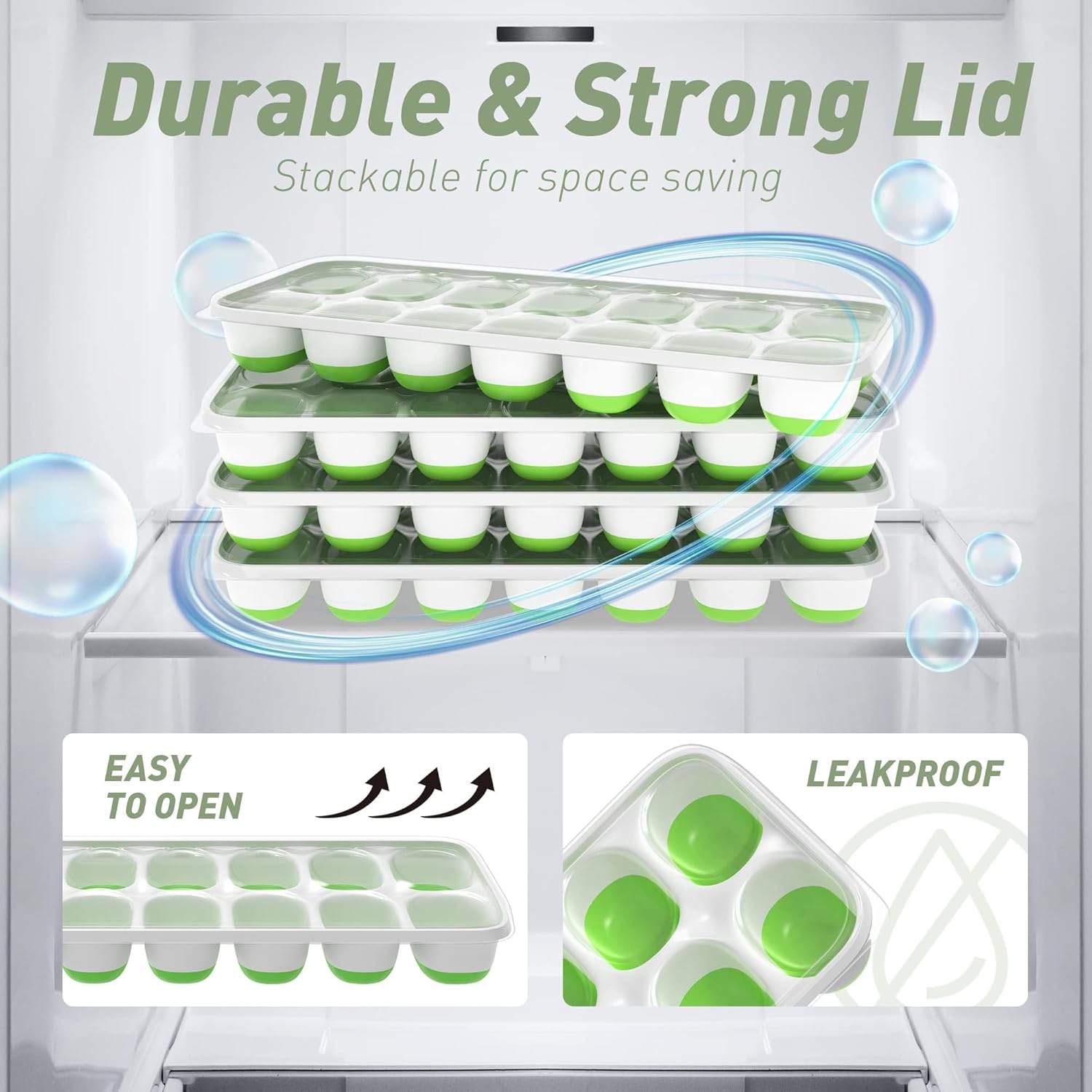 Ice Cube Tray with Lid, 4 Packs 56 Cubes Durable Stackable Ice Cube Tr