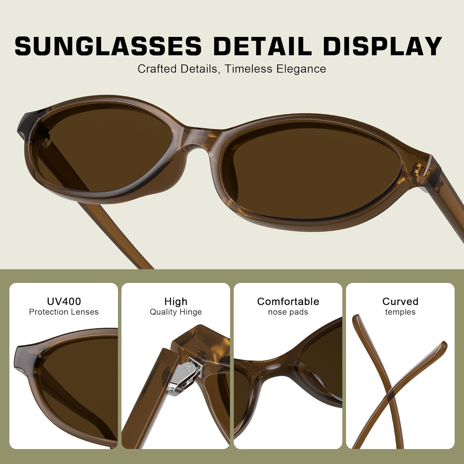 Sunglasses Womens Retro Oval Sunglasses for Women - Cat Eye 90s Glasse