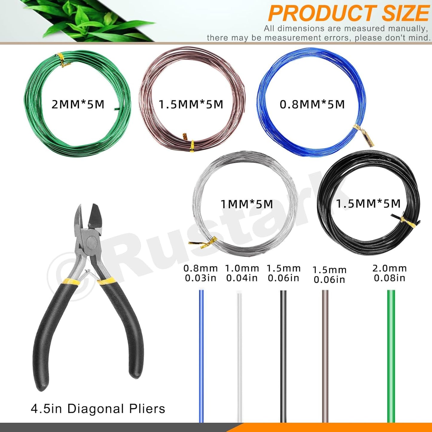 6Pcs 5 Colors Bonsai Training Wire with Wire Cutter Kit, Anodized Aluminum Bonsai Wire Tools for Holding Bonsai Plant Branches Small Trunks - 82 Feet 0.8MM 1.0MM 1.5MM 2.0MM 3.0MM
