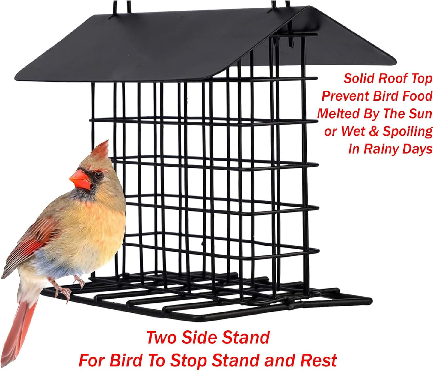 Durable Roof Top Bird Parrot Suet Reusable Feeder Stand for Outside Garden Yard Patio Hanging Metal Suet Cake Holder Squirrel Proof Weatherproof for Wild Hummingbird Woodpecker