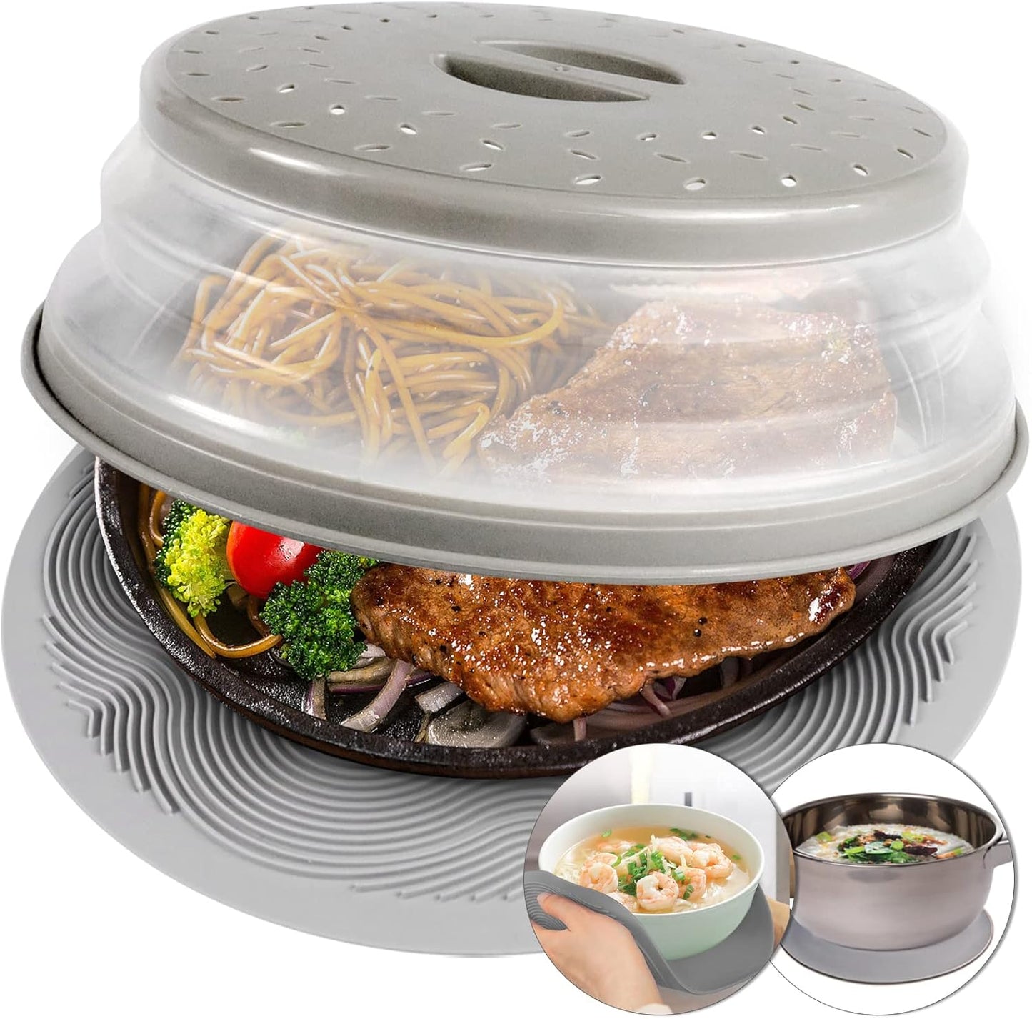 2 in 1, Aidacom Microwave Place Mat & Food Cover- Mat as Bowl Holder, 