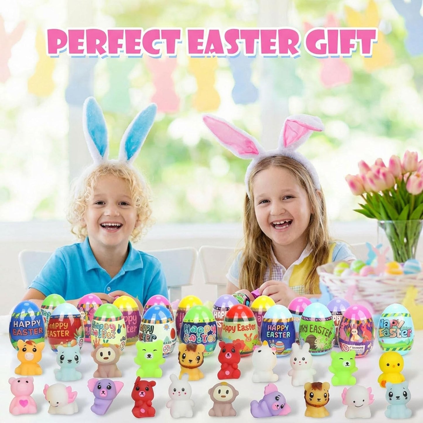 24 Pack Easter Eggs with Cute Animal Squishy Toys Inside,Prefilled Egg