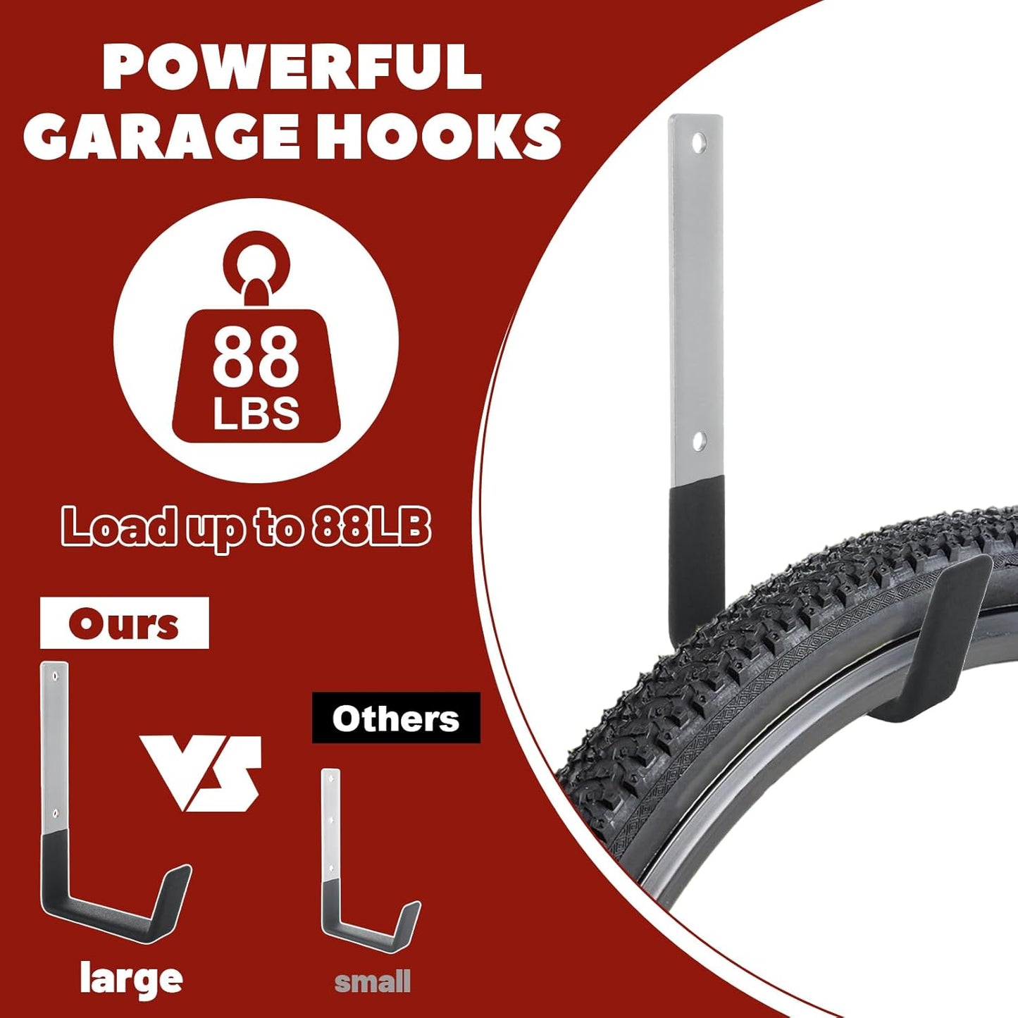 6 Pack Garage Hooks Heavy Duty Steel Garage Utility Hooks for Wall Mount, 6 Medium, Garden Hose Hanger, Bike Hooks, Ladder Hooks, Tool Organizer for Garages Garden Shed Shop Ladder