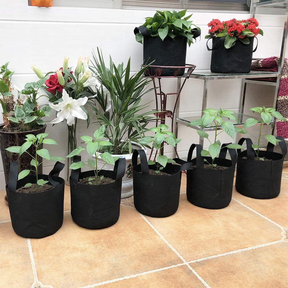 JERIA 12-Pack 5 Gallon Grow Bags, 300G Thickened Nonwoven Garden Pots,