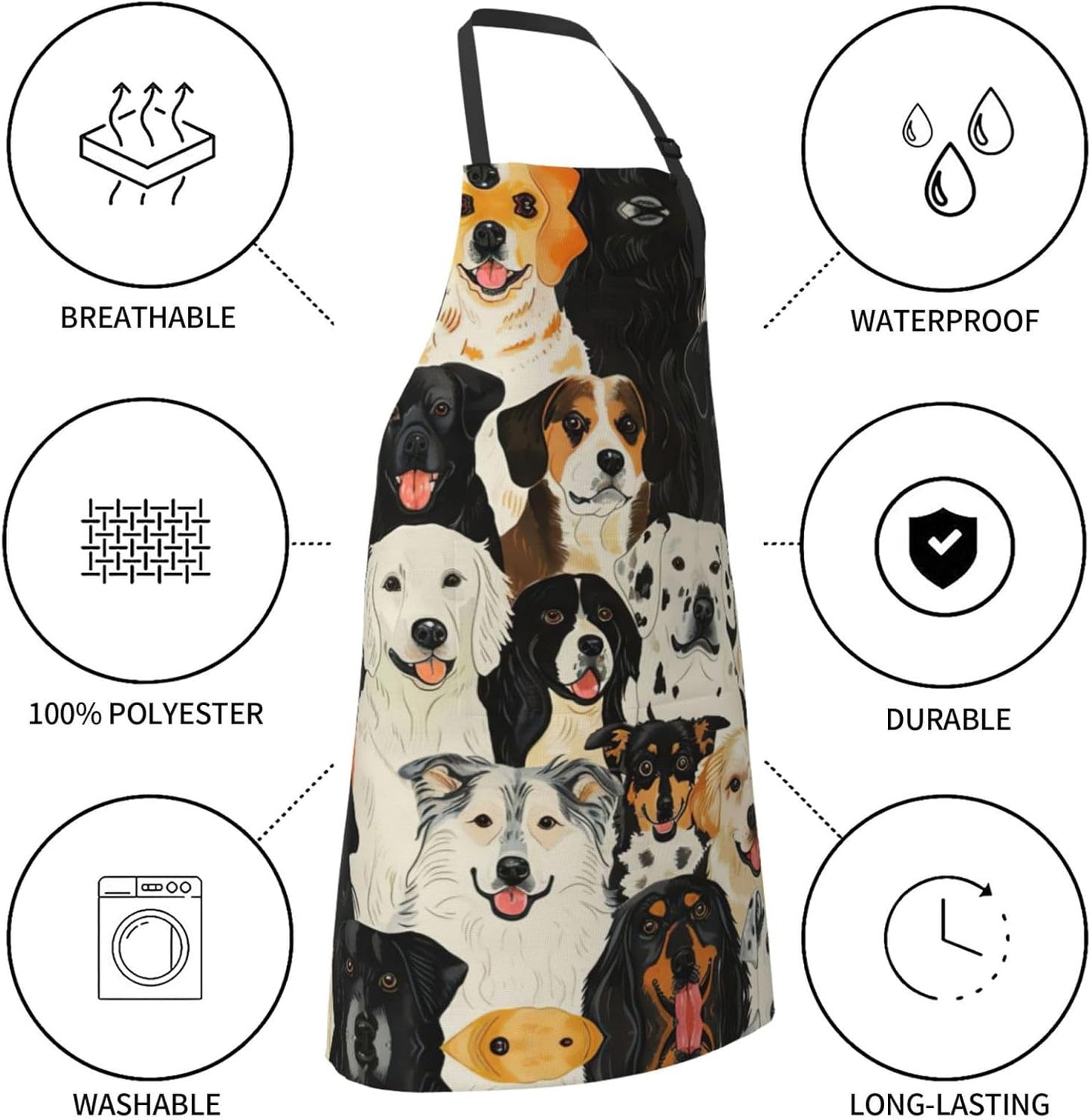 Dogs pattern Print Laundry apron 28x33 In Waterproof Kitchen Apron with Pockets for Cooking Baking