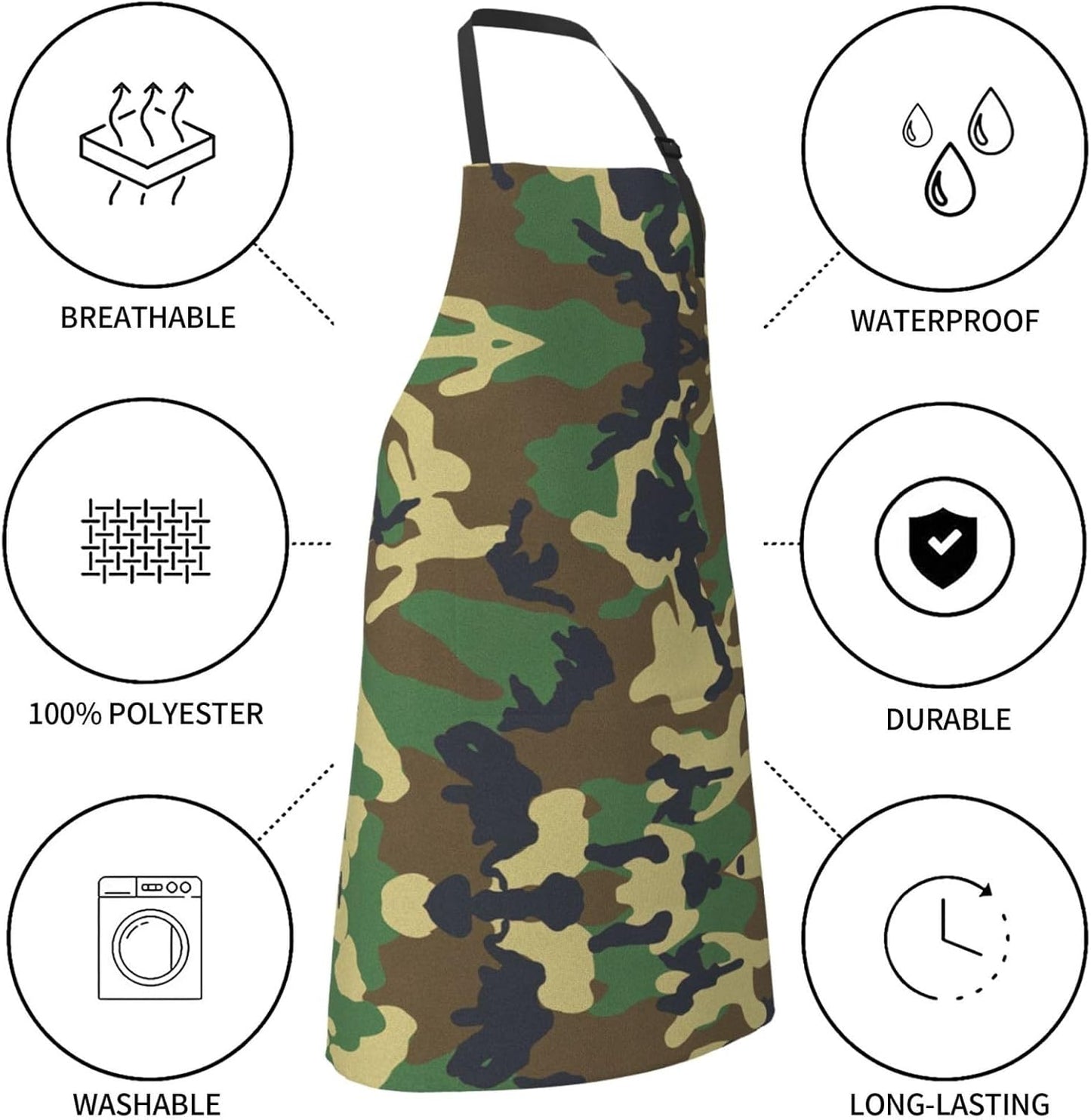 Green Military Camo print Waterproof apron with pocket adjustable cooking apron for adult kitchen bibs to bake