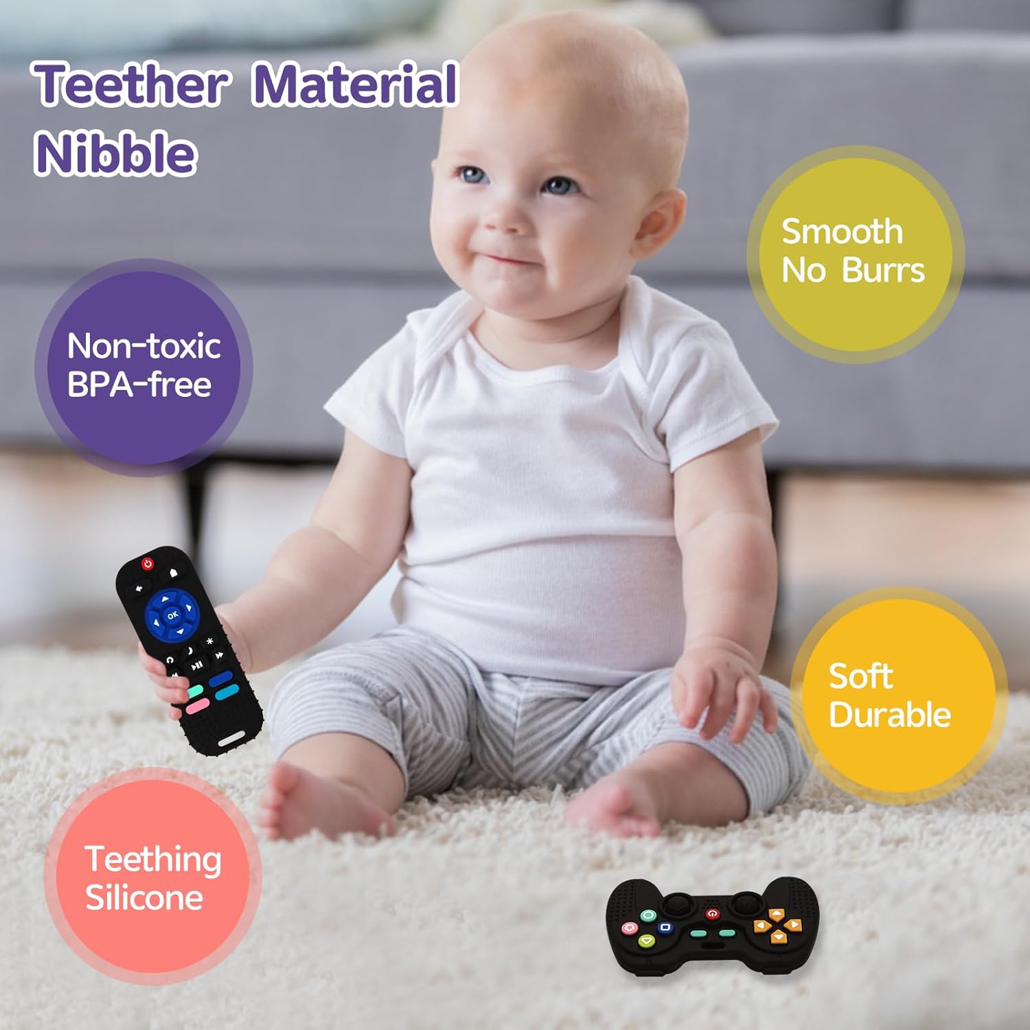 Hooku 2 Pack Silicone Teething Toys for Babies 0-6 Months, Teethers fo