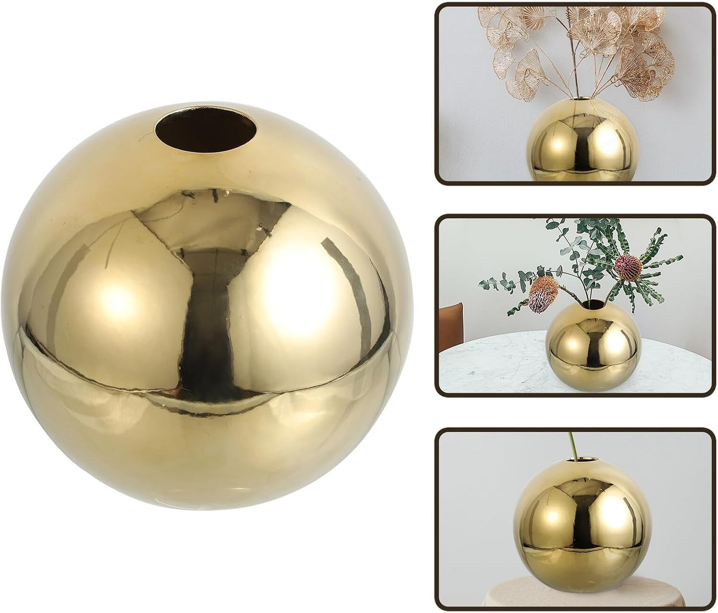 FAVOMOTO Gold Electroplated Ceramic Ball Vase Large Bulbous Flower Pot