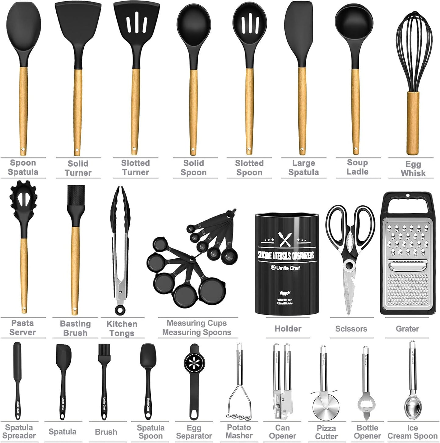 Kitchen Utensils Set- 34PCS Silicone Cooking Utensil with Holder, Umit