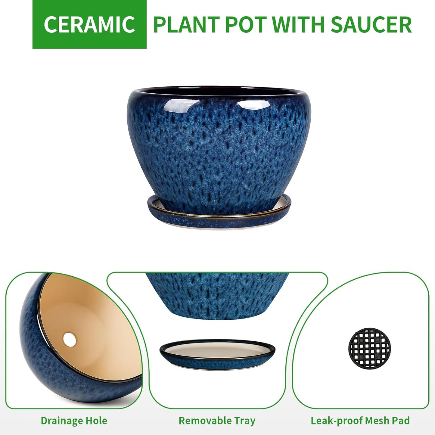 Deep Dream 6 Inch Plant Pots- Ceramic Planter Pot with Drainage Hole a