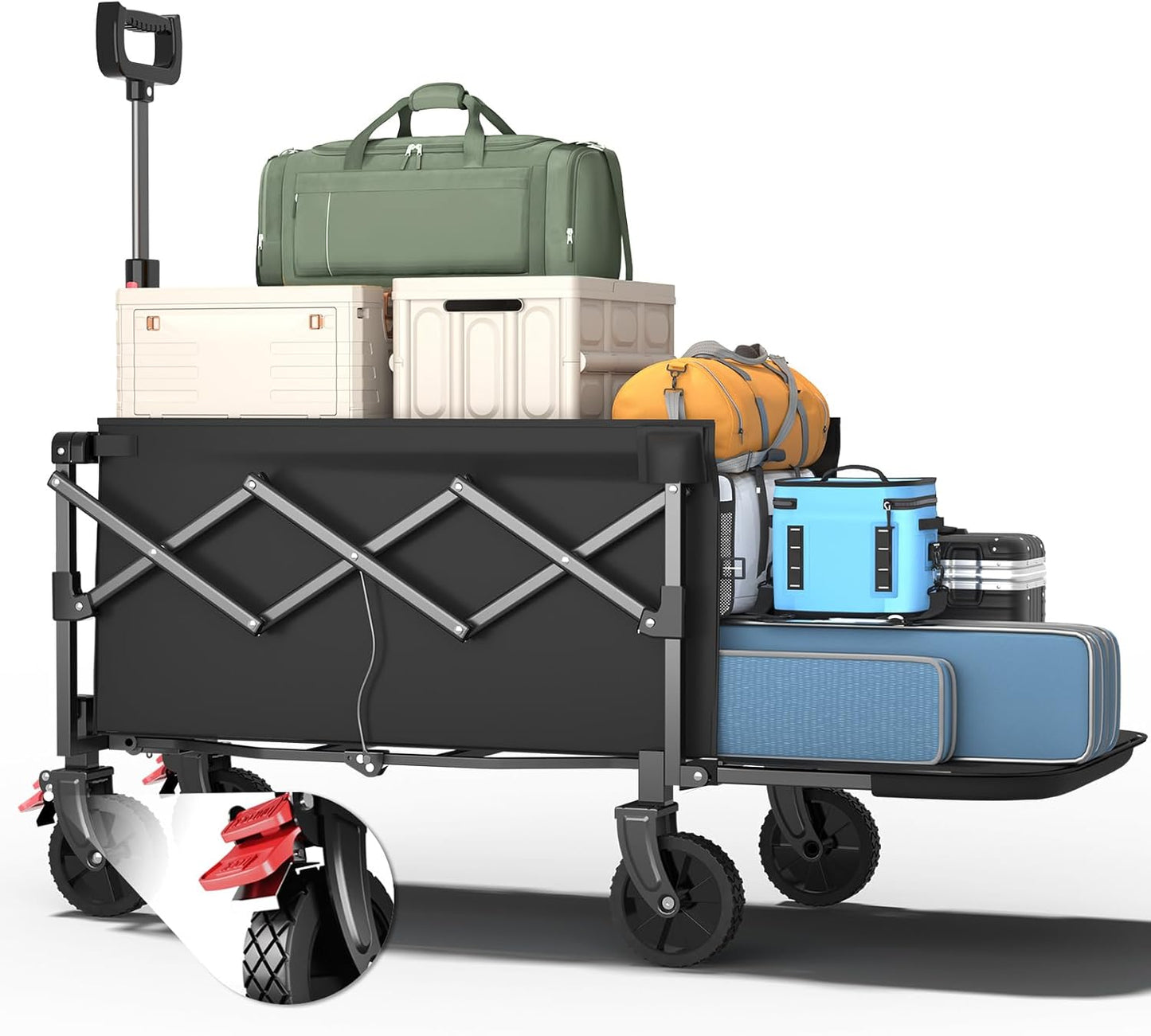 Collapsible Wagon, Foldable Wagons with Extended 40" L, Folding Wagon 