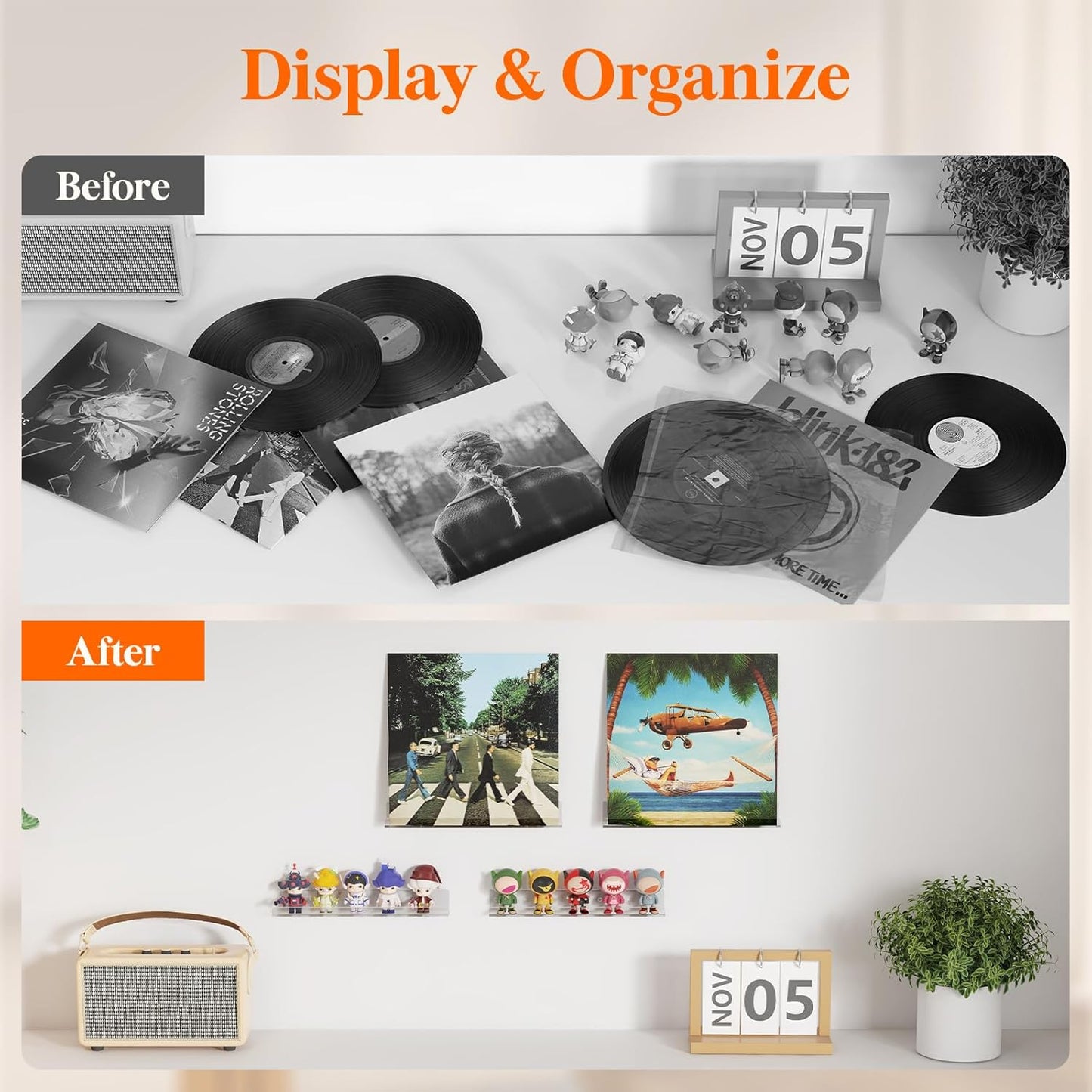 Lifewit Narrow Floating Shelves for Vinyl Record 6 Pack, 12" Clear Wal