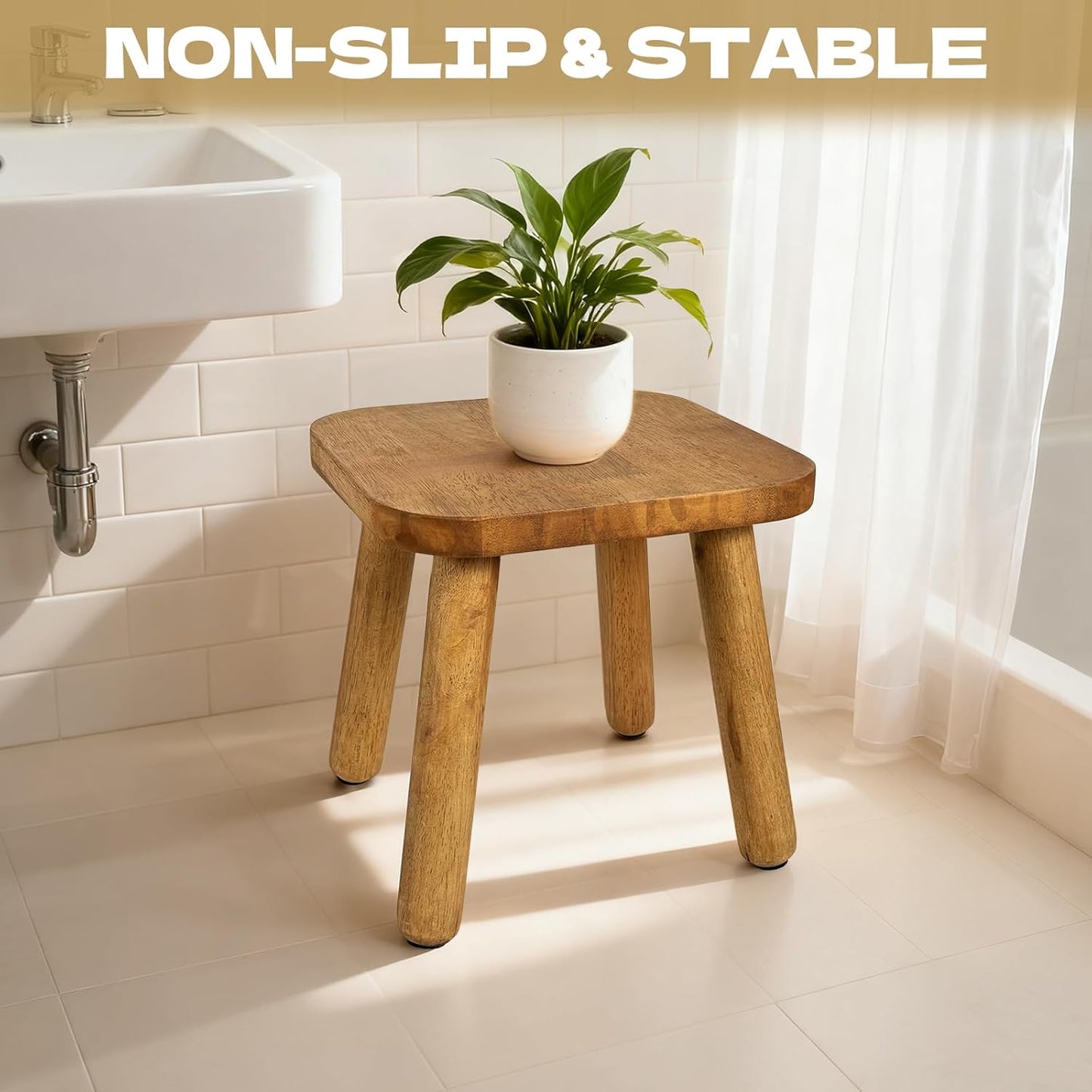 2 Pack Small Wooden Step Stools 9 Inch, Non-Slip One Step Stool Holds 300 lbs, Sturdy Bathroom Stool Plant Stand Square Footstool for Bedroom, Bathroom, Nursery, Easy Assembly