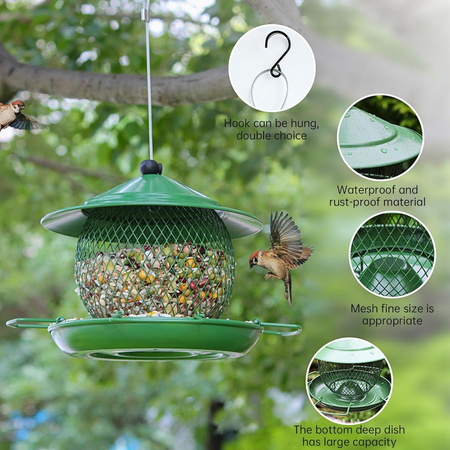 Squirrel Proof Bird Feeders for Outdoors, Large Capacity, Heavy Duty Metal Bird Feeder, Supports Cardinal, Finch, Blue Jay and Wild Birds