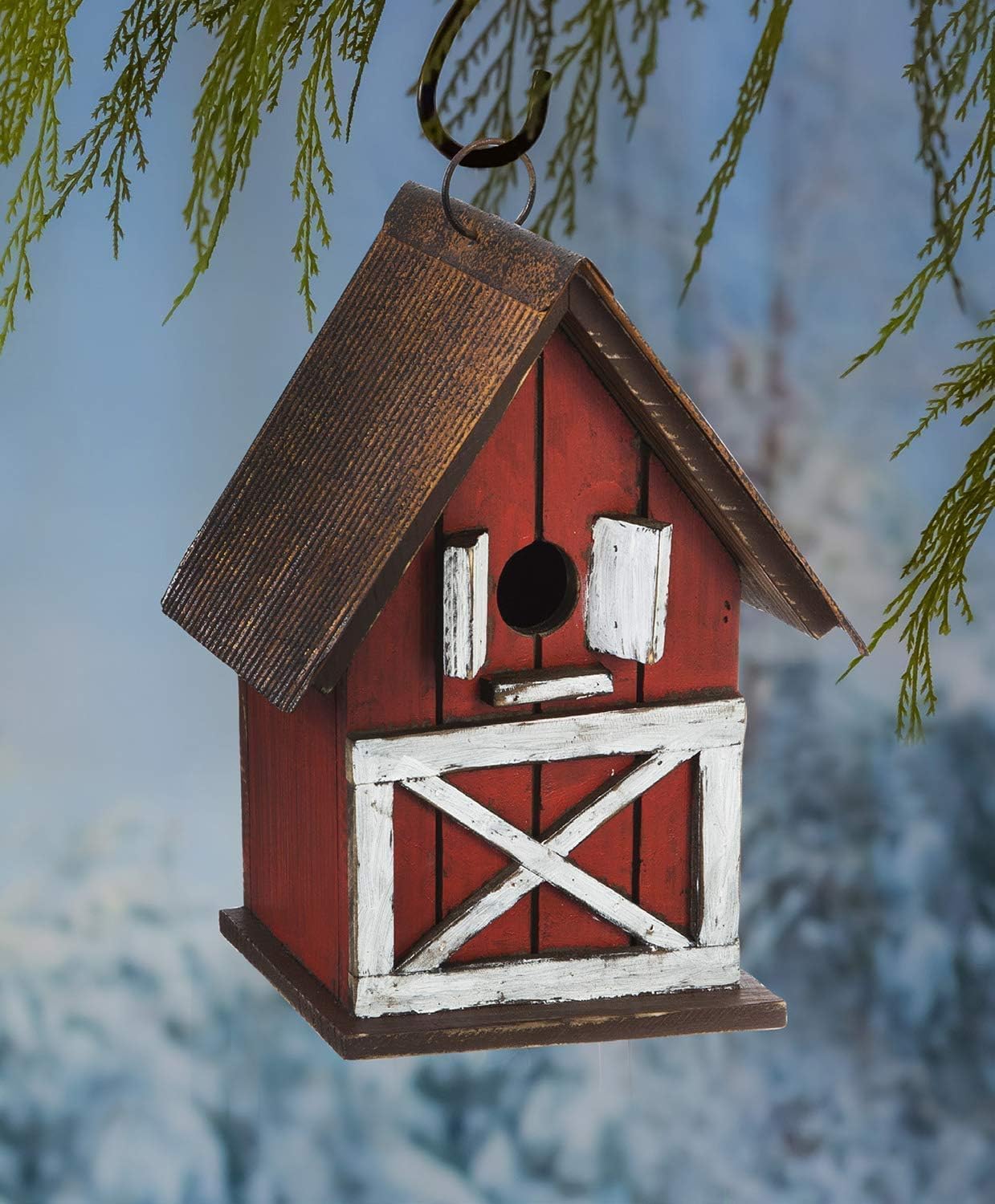 Topadorn Birdhouse, 10.5" H Hanging Wooden Garden Bird House for Outside, Unique for Bird Lovers, Outdoor Holiday Garden Decor for Blue Bird, Cardinals, Sparrow, Chickadee