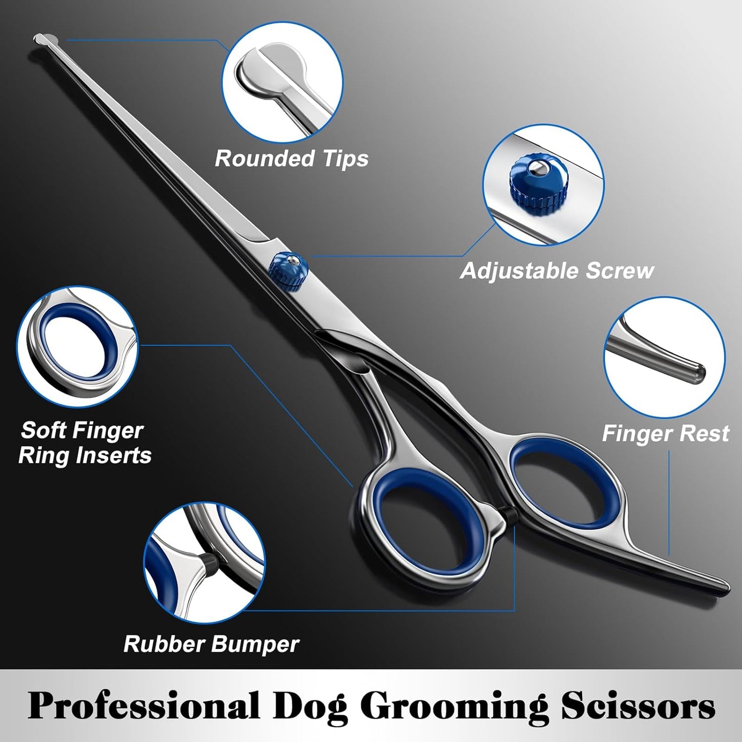 Professional 4 in 1 Dog & Cat Grooming Scissors Kit with Safety Round 