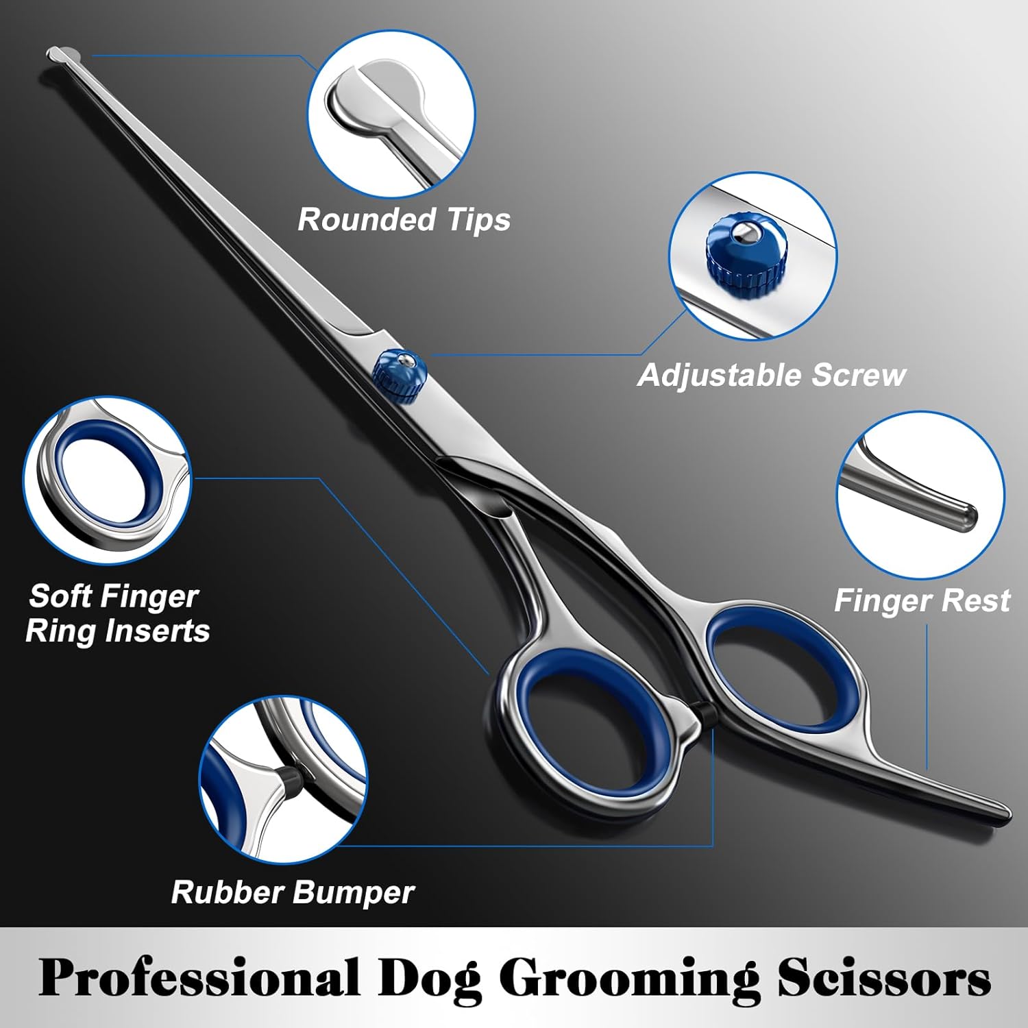 Professional 4 in 1 Dog & Cat Grooming Scissors Kit with Safety Round 