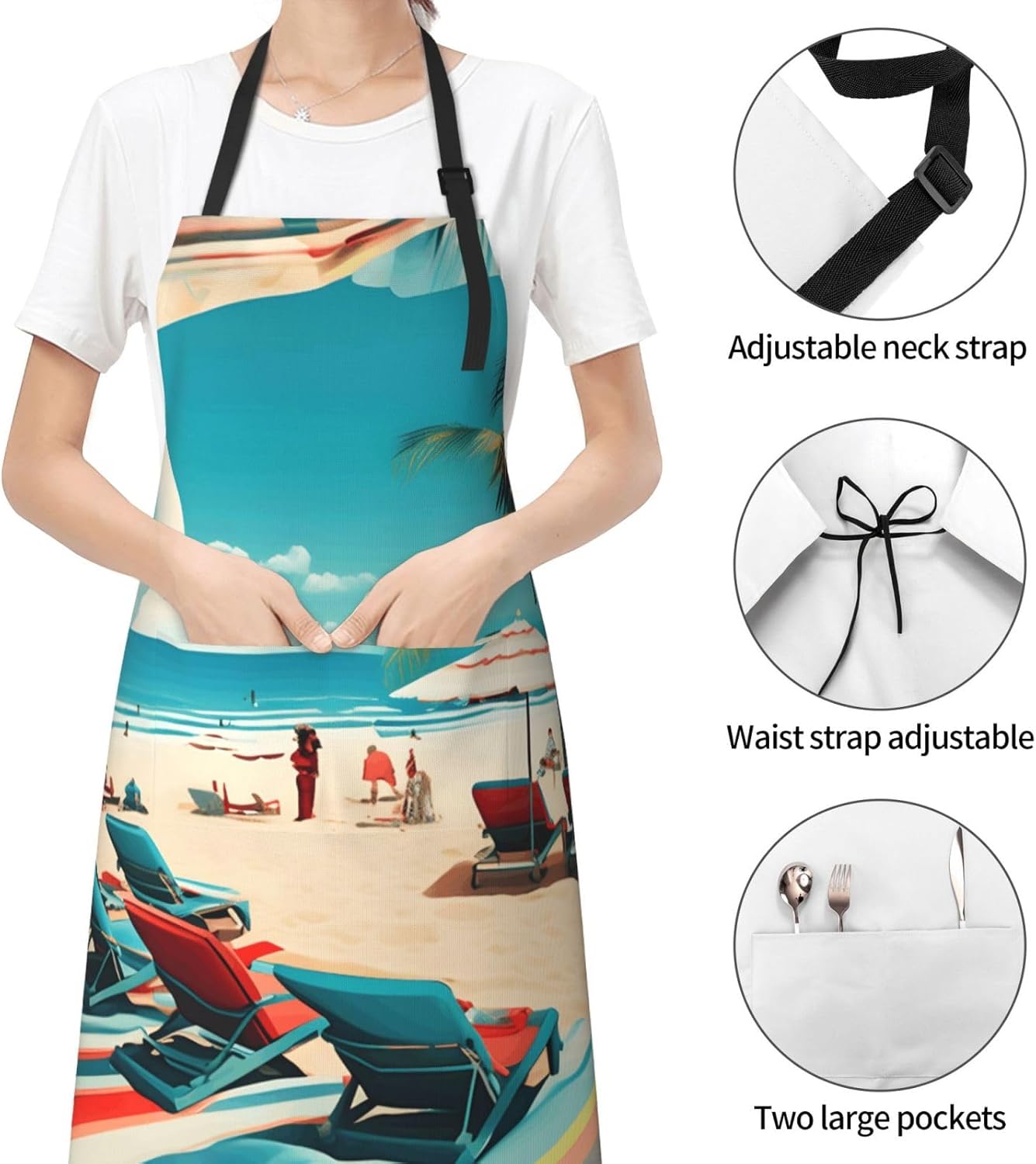 YANYU Beach Scenerys Print 28x33 In Kitchen Apron Stylish Chef Apron with Pockets for Cooking Baking Painting