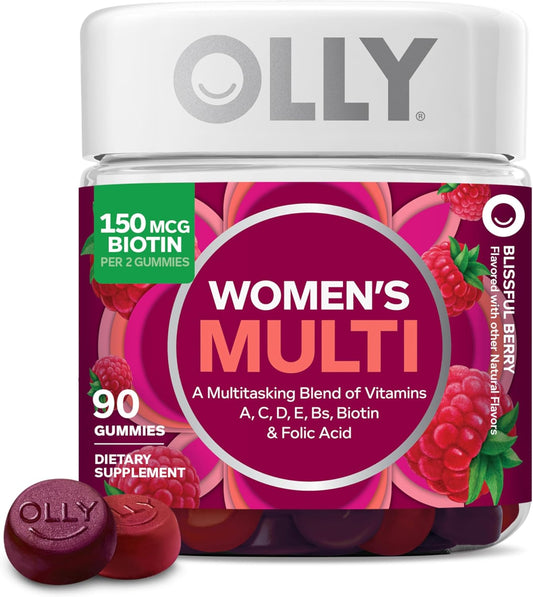 OLLY Women's Multivitamin Gummy, Vitamins A, D, C, E, Biotin, Folic Ac