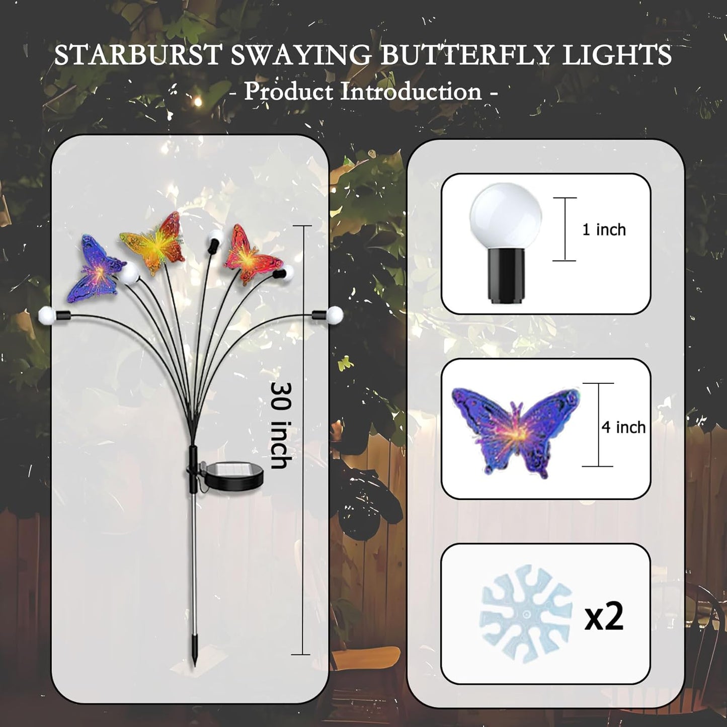 Solar Firefly Colorful Butterfly Garden Lights 2Pack Outdoor Waterproof for Pathway Landscape Camping Patio Lawn Decorations Warm White