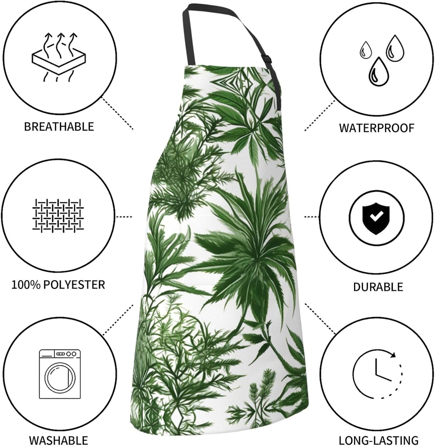 Flowering Herbs and Herbaceous Plants print Waterproof apron with pocket adjustable cooking apron for adult kitchen bibs to bake